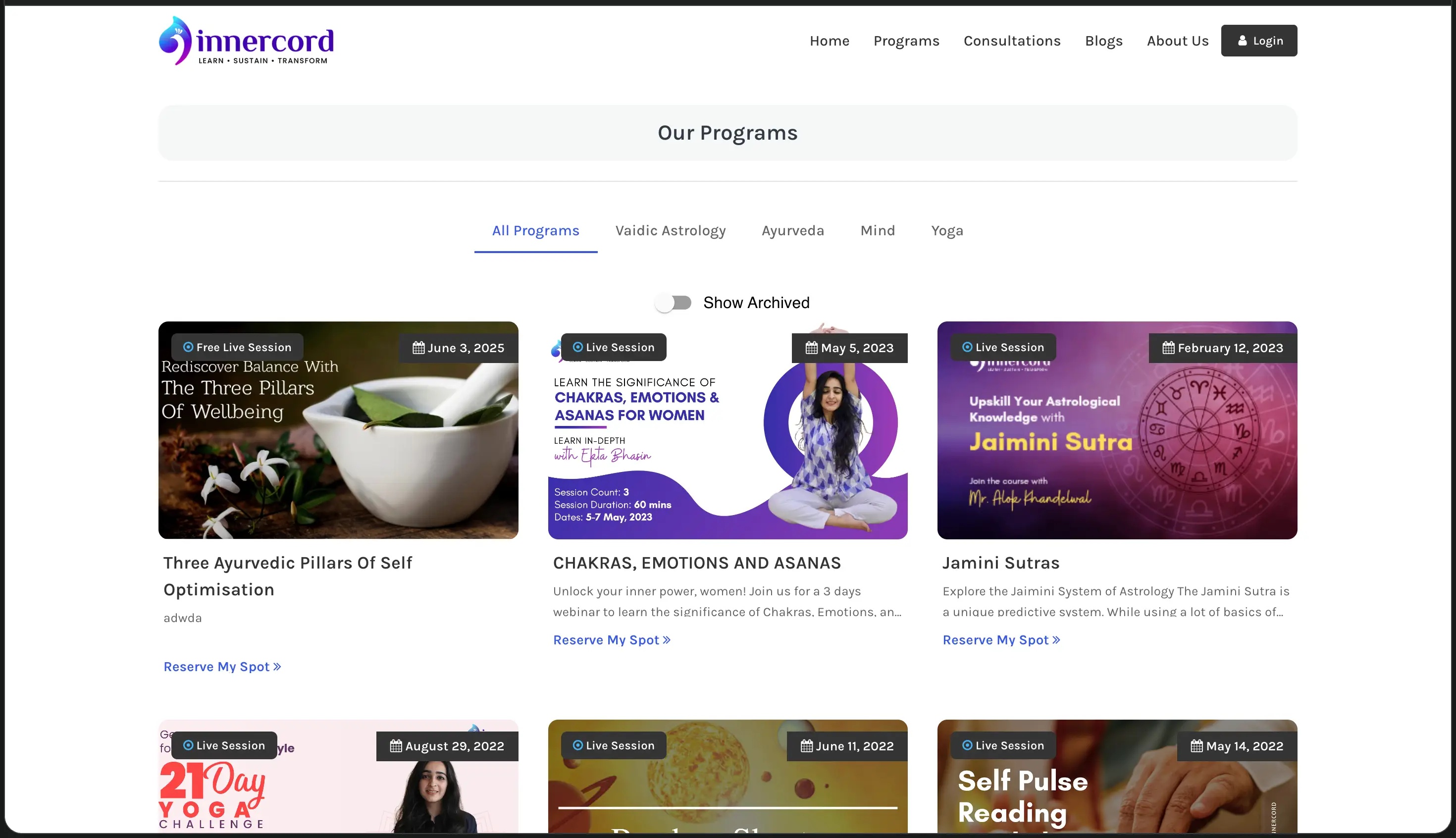 InnerCord programs page